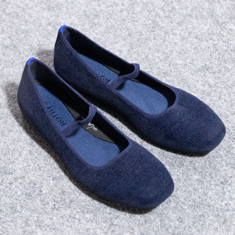 Rothy's The Max Square Toe Mary Jane ReVelvet Navy Blue Women's 9.5 Preppy NEW